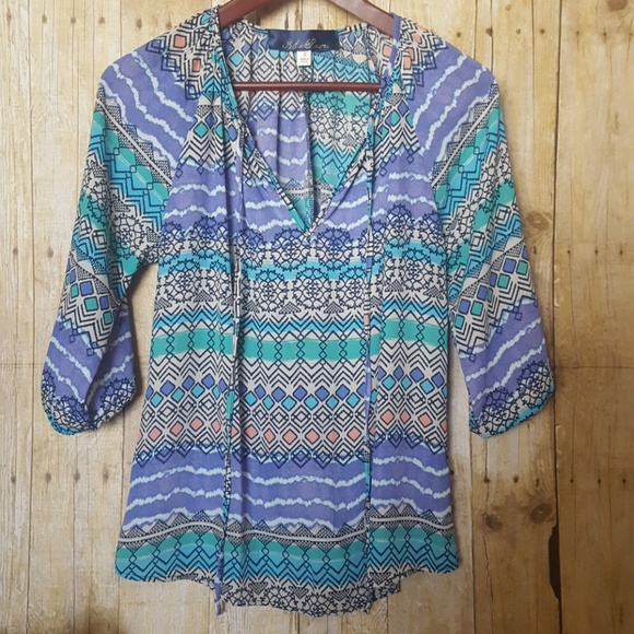 Blue Rain top. Size S. 3/4 sleeve. - Picture 1 of 3